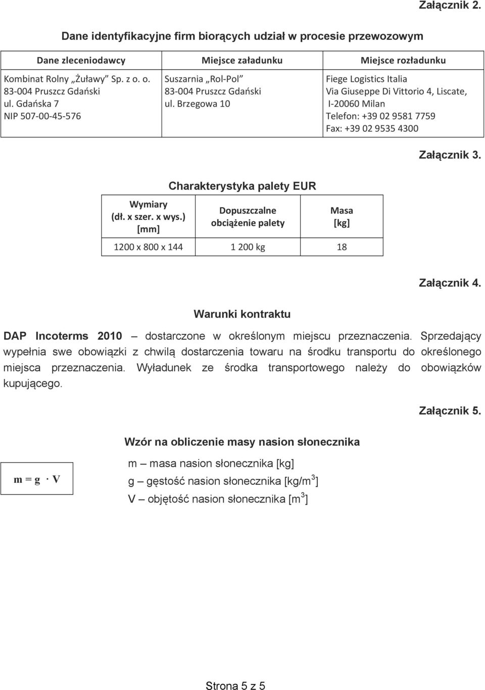 Wymiary (d. x szer. x wys.) [mm] Charakterystyka palety EUR Dopuszczalne obci enie palety Masa [kg] 1200 x 800 x 144 1 200 kg 18 Za cznik 4.