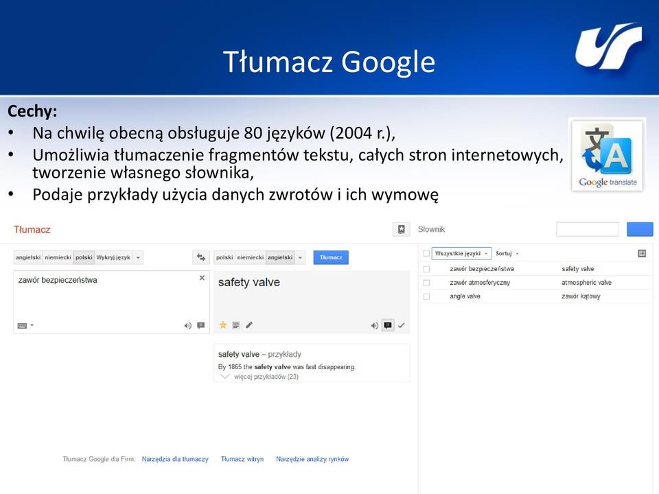 ), Umożliwia tłumaczenie fragmentów tekstu, całych