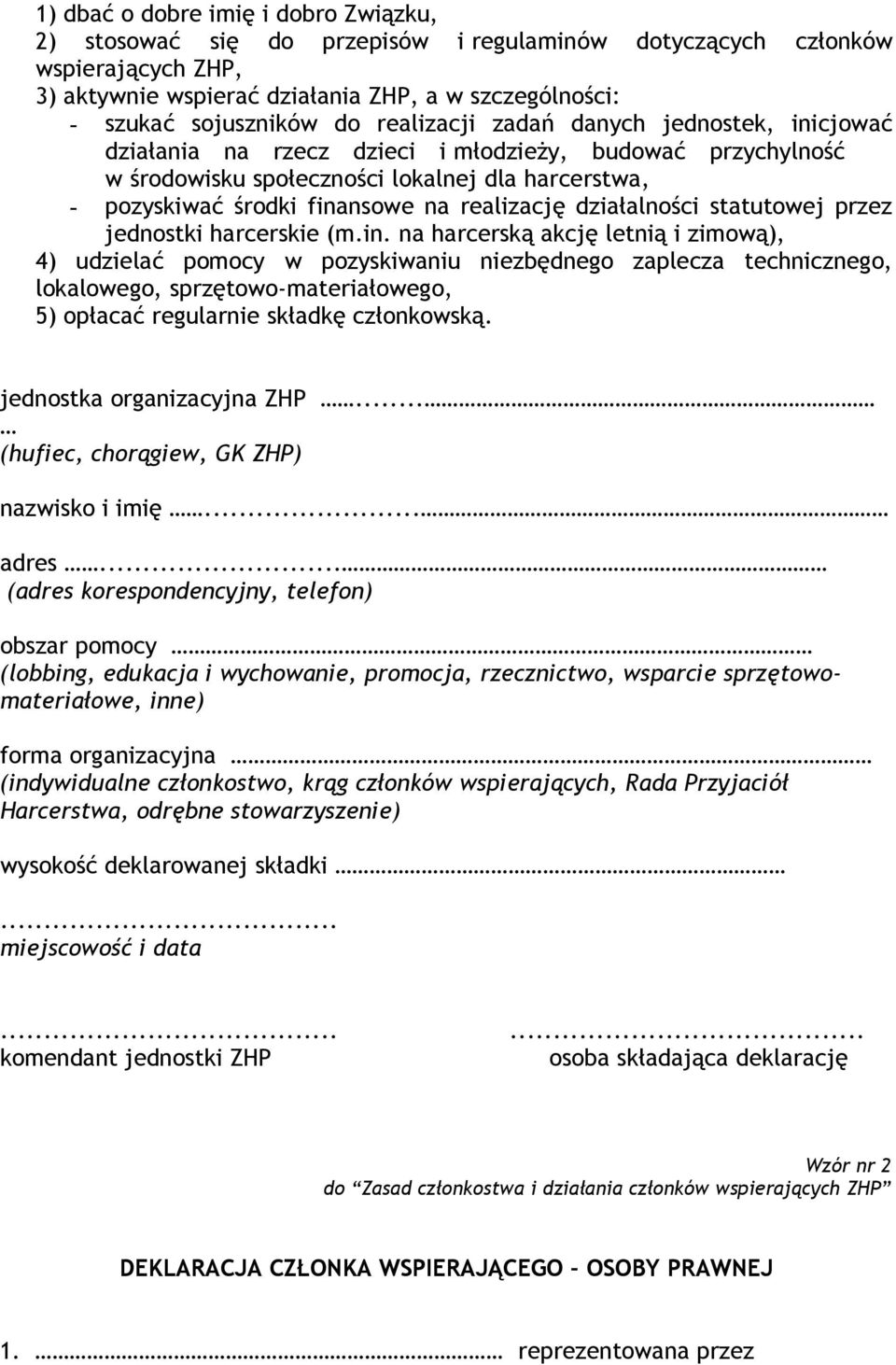 działalności statutowej przez jednostki harcerskie (m.in.