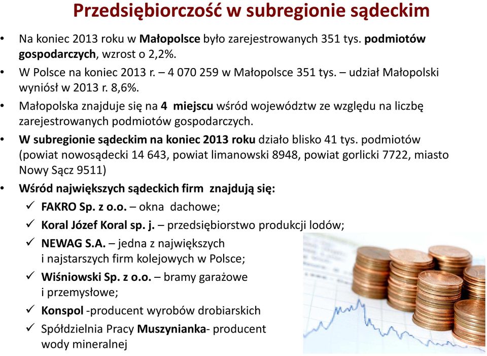 W subregionie sądeckim na koniec 2013 roku działo blisko 41 tys.