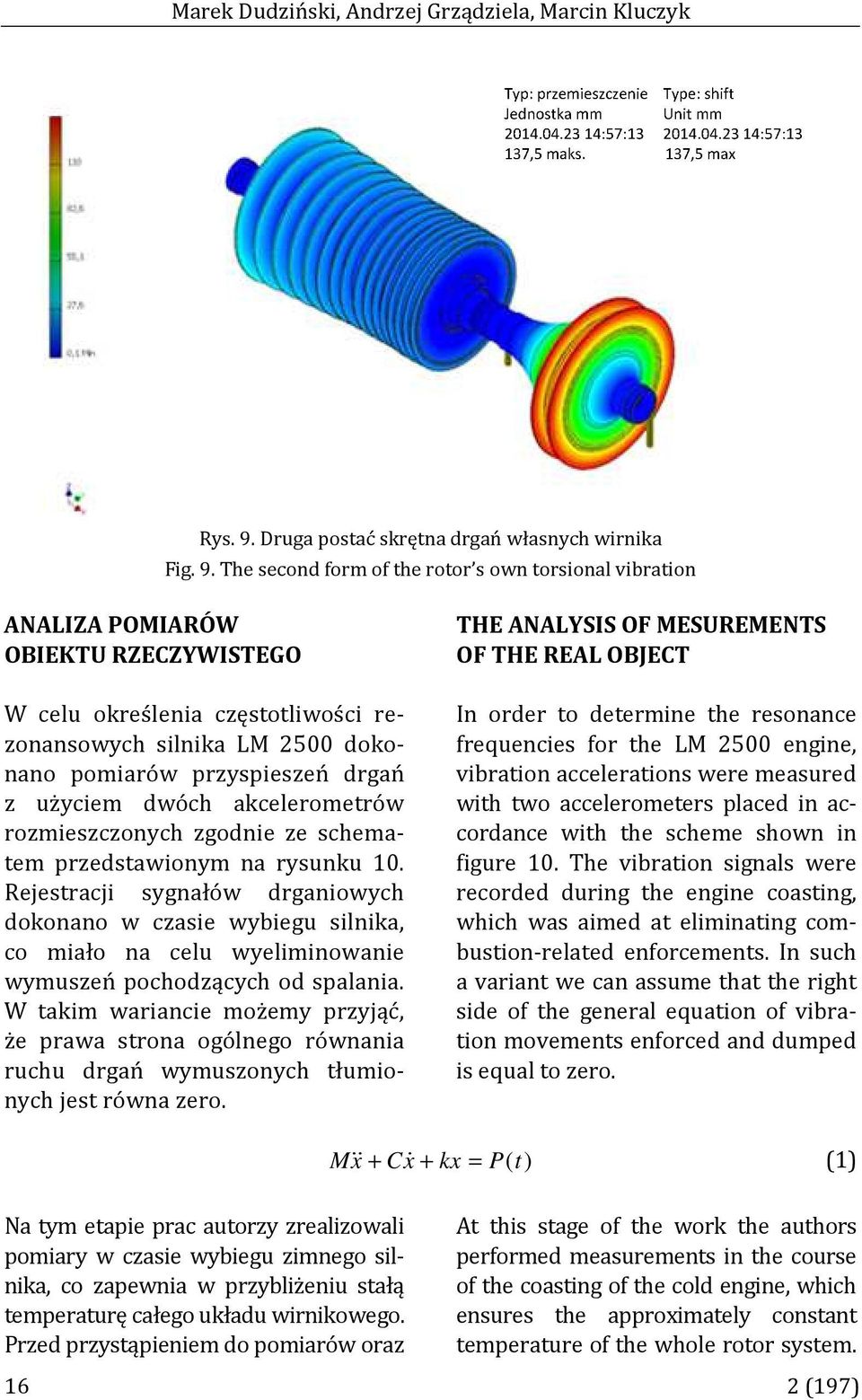 The second form of the rotor s own torsional vibration ANALIZA POMIARÓW OBIEKTU RZECZYWISTEGO W celu określenia częstotliwości rezonansowych silnika LM 2500 dokonano pomiarów przyspieszeń drgań z