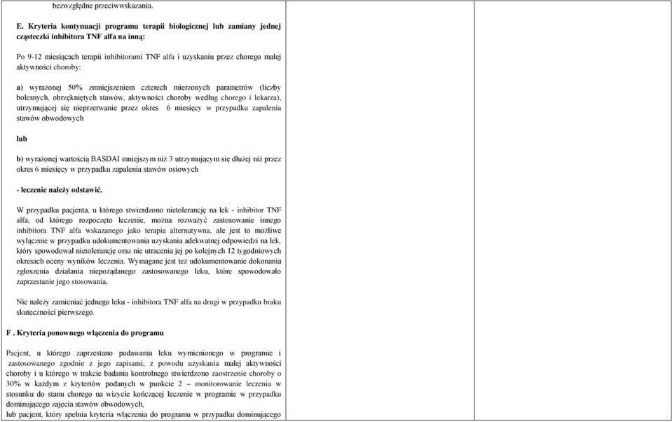 aktywności choroby: a) wyrażonej 50% zmniejszeniem czterech mierzonych parametrów (liczby bolesnych, obrzękniętych stawów, aktywności choroby według chorego i lekarza), utrzymującej się nieprzerwanie