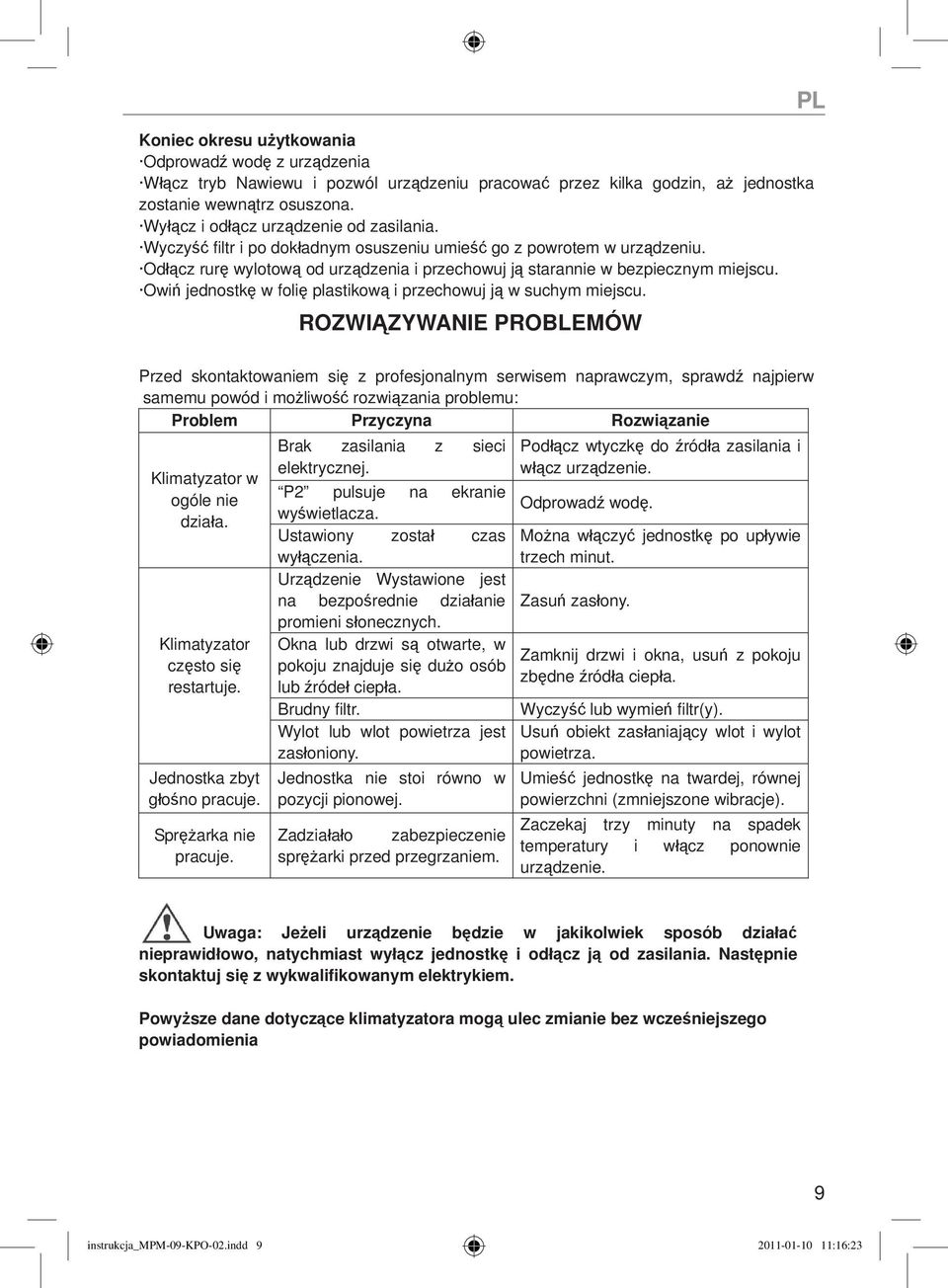 Owiń jednostkę w folię plastikową i przechowuj ją w suchym miejscu.