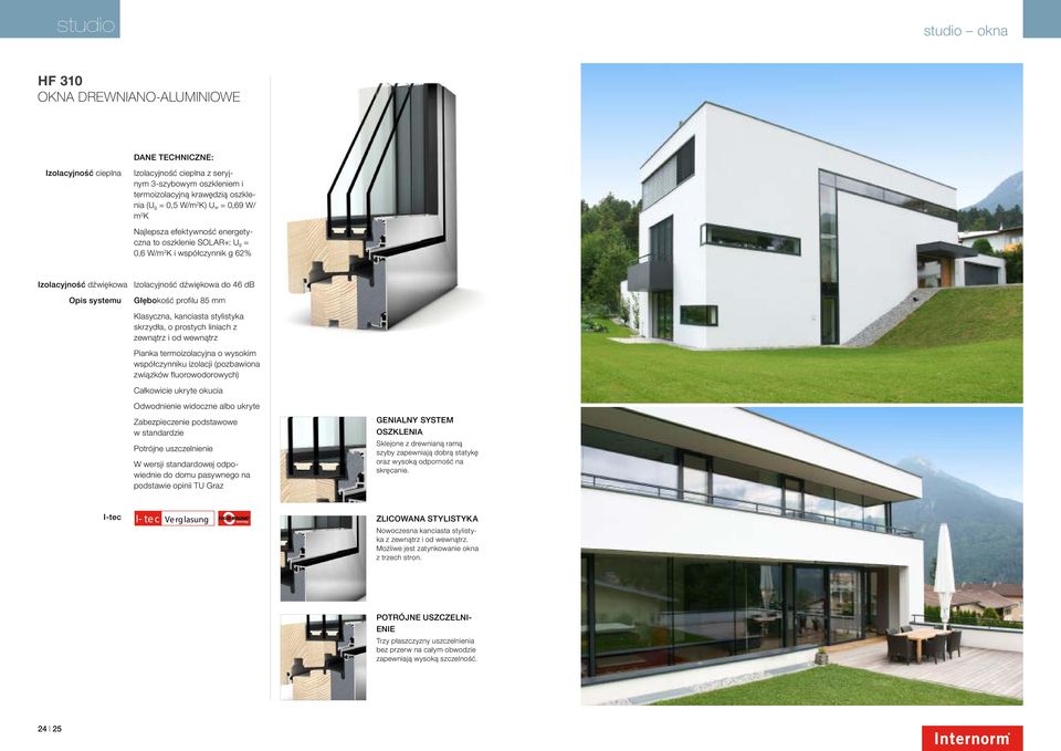 profilu 85 mm Klasyczna, kanciasta stylistyka skrzydła, o prostych liniach z zewnątrz i od wewnątrz Pianka termoizolacyjna o wysokim współczynniku izolacji (pozbawiona związków fluorowodorowych)