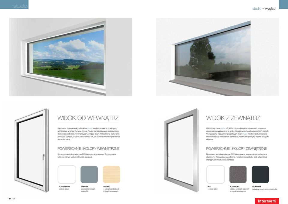 Ościeżnicę okna studio KF 405 można całkowicie zatynkować, uzyskując nieograniczoną płaszczyznę szyby, taką jak w przypadku przeszkleń stałych.