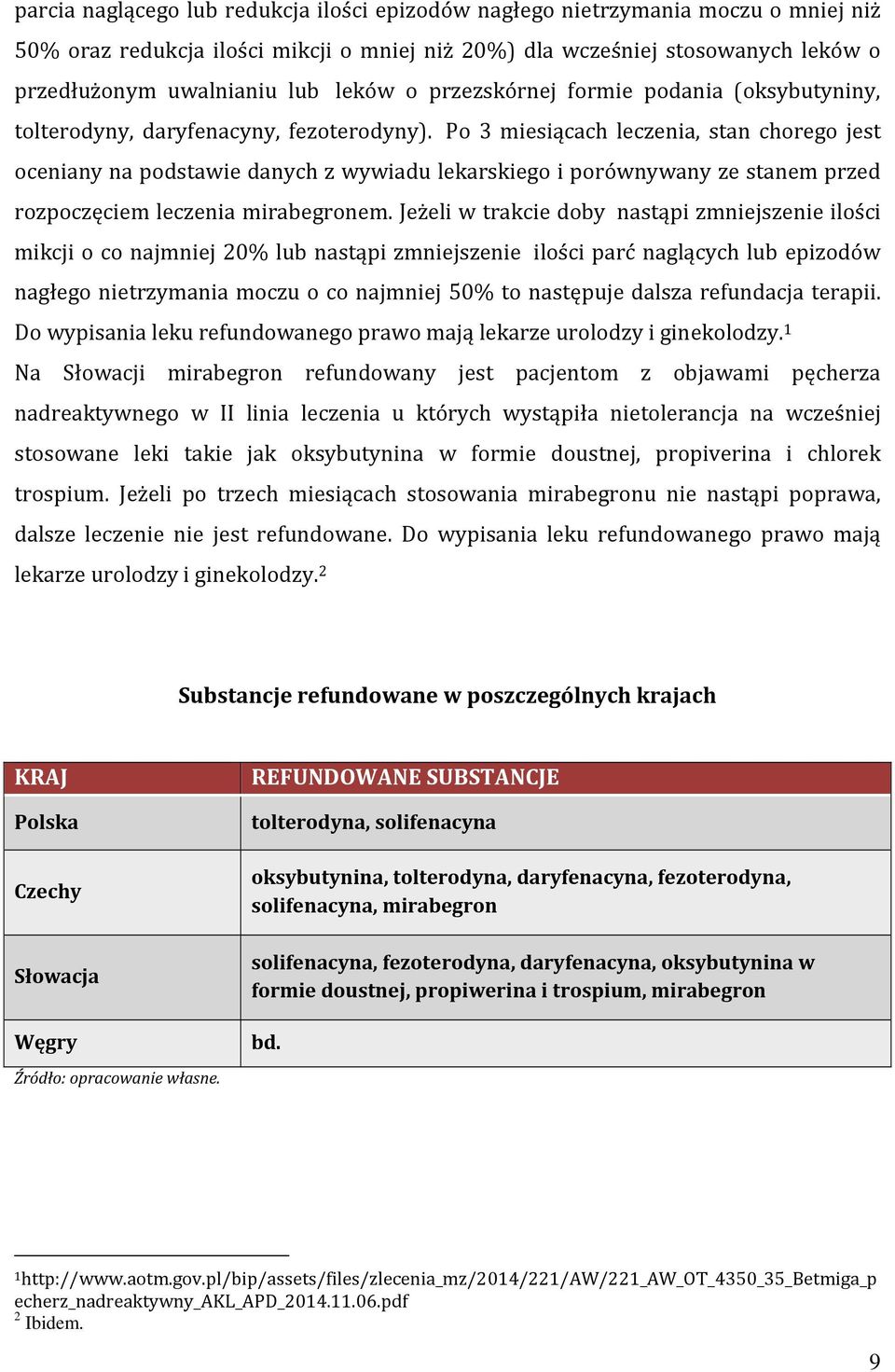 Po 3 miesiącach leczenia, stan chorego jest oceniany na podstawie danych z wywiadu lekarskiego i porównywany ze stanem przed rozpoczęciem leczenia mirabegronem.