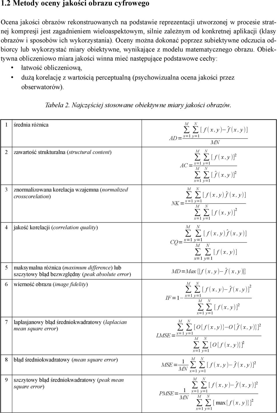 Oceny można dokonać poprzez subiektywne odczucia odbiorcy lub wykorzystać miary obiektywne, wynikające z modelu matematycznego obrazu.