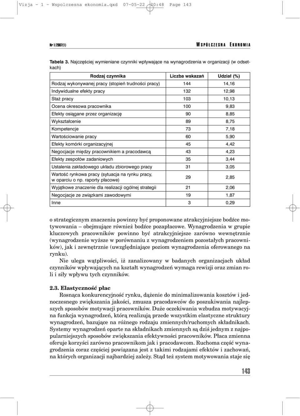 Indywidualne efekty pracy 132 12,98 Sta pracy 103 10,13 Ocena okresowa pracownika 100 9,83 Efekty osi¹gane przez organizacjê 90 8,85 Wykszta³cenie 89 8,75 Kompetencje 73 7,18 Wartoœciowanie pracy 60