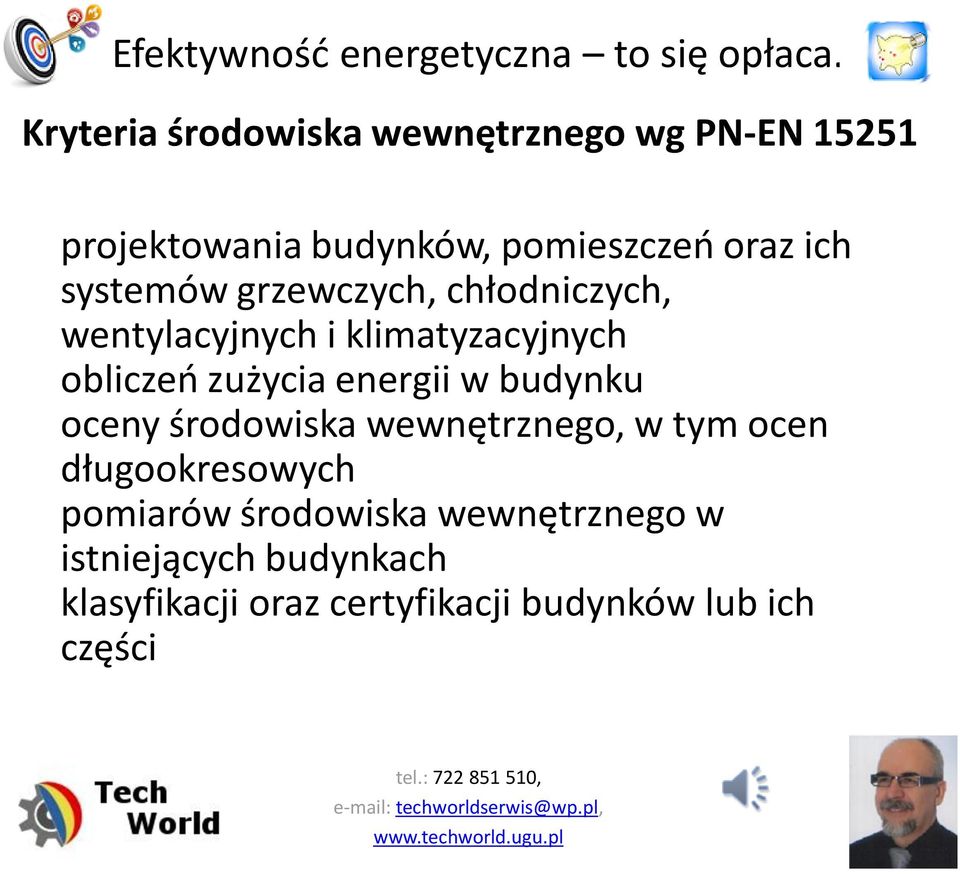 energii w budynku oceny środowiska wewnętrznego, w tym ocen długookresowych pomiarów