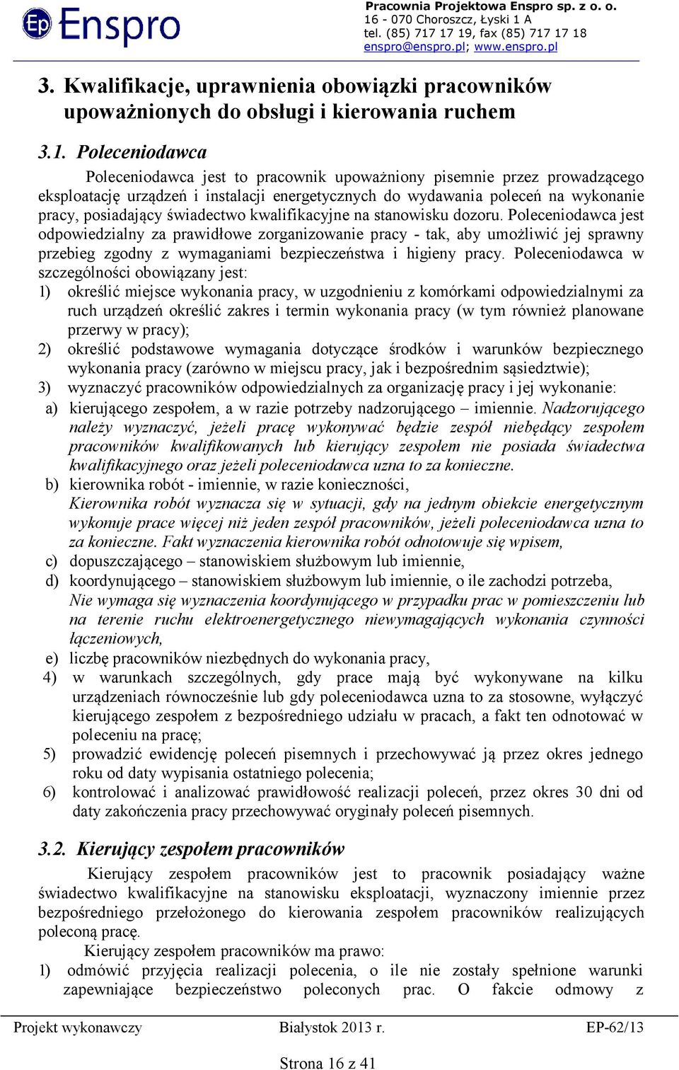 świadectwo kwalifikacyjne na stanowisku dozoru.