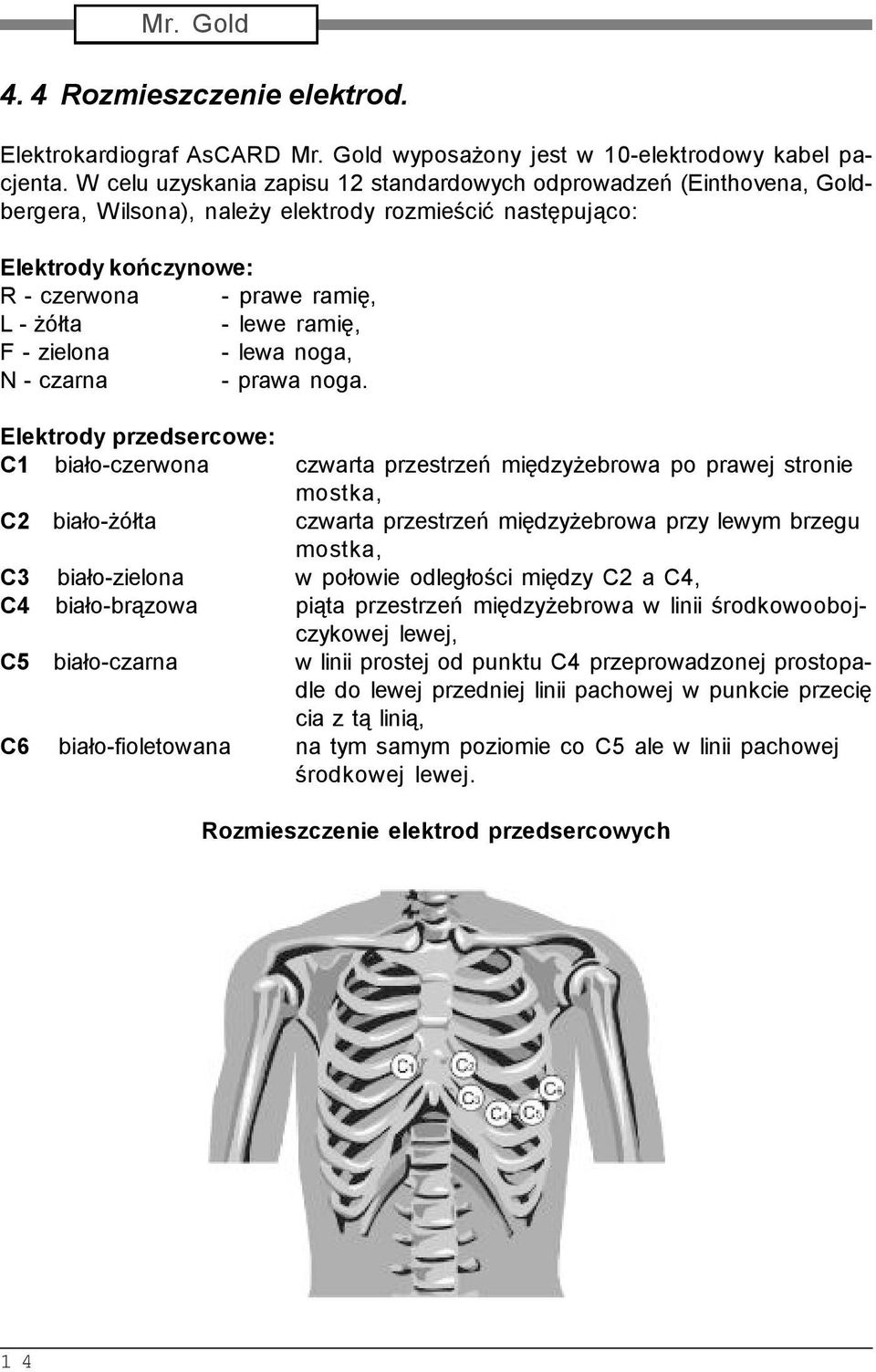 ramię, F - zielona - lewa noga, N - czarna - prawa noga.