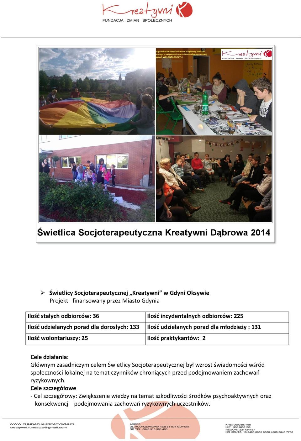 zasadniczym celem Świetlicy Socjoterapeutycznej był wzrost świadomości wśród społeczności lokalnej na temat czynników chroniących przed podejmowaniem zachowań