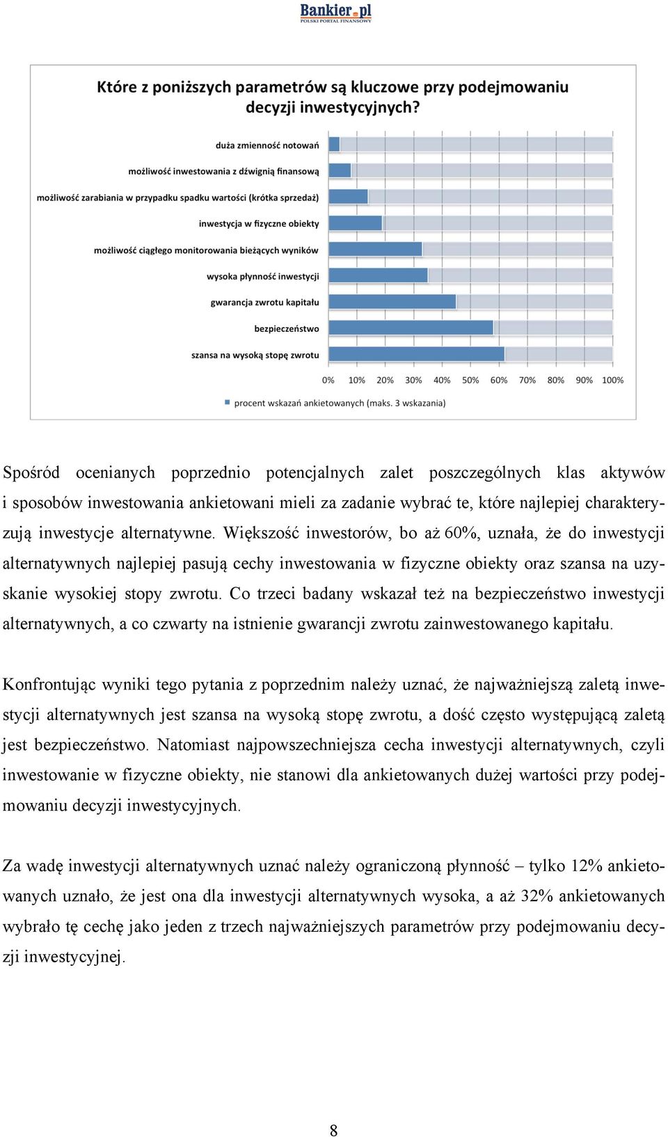 Co trzeci badany wskazał też na bezpieczeństwo inwestycji alternatywnych, a co czwarty na istnienie gwarancji zwrotu zainwestowanego kapitału.