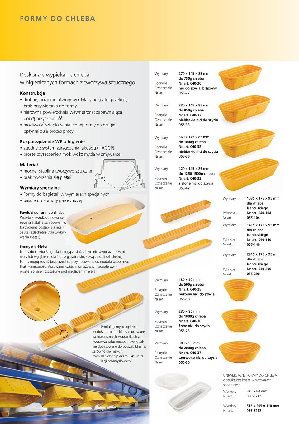 czyszczenie / możliwość mycia w zmywarce 270 x 145 x 85 mm do 750g chleba 040-20 nici do szycia, brązowy 055-27 330 x 145 x 85 mm do 850g chleba 040-32 niebieskie nici do szycia 055-33 360 x 145 x 85