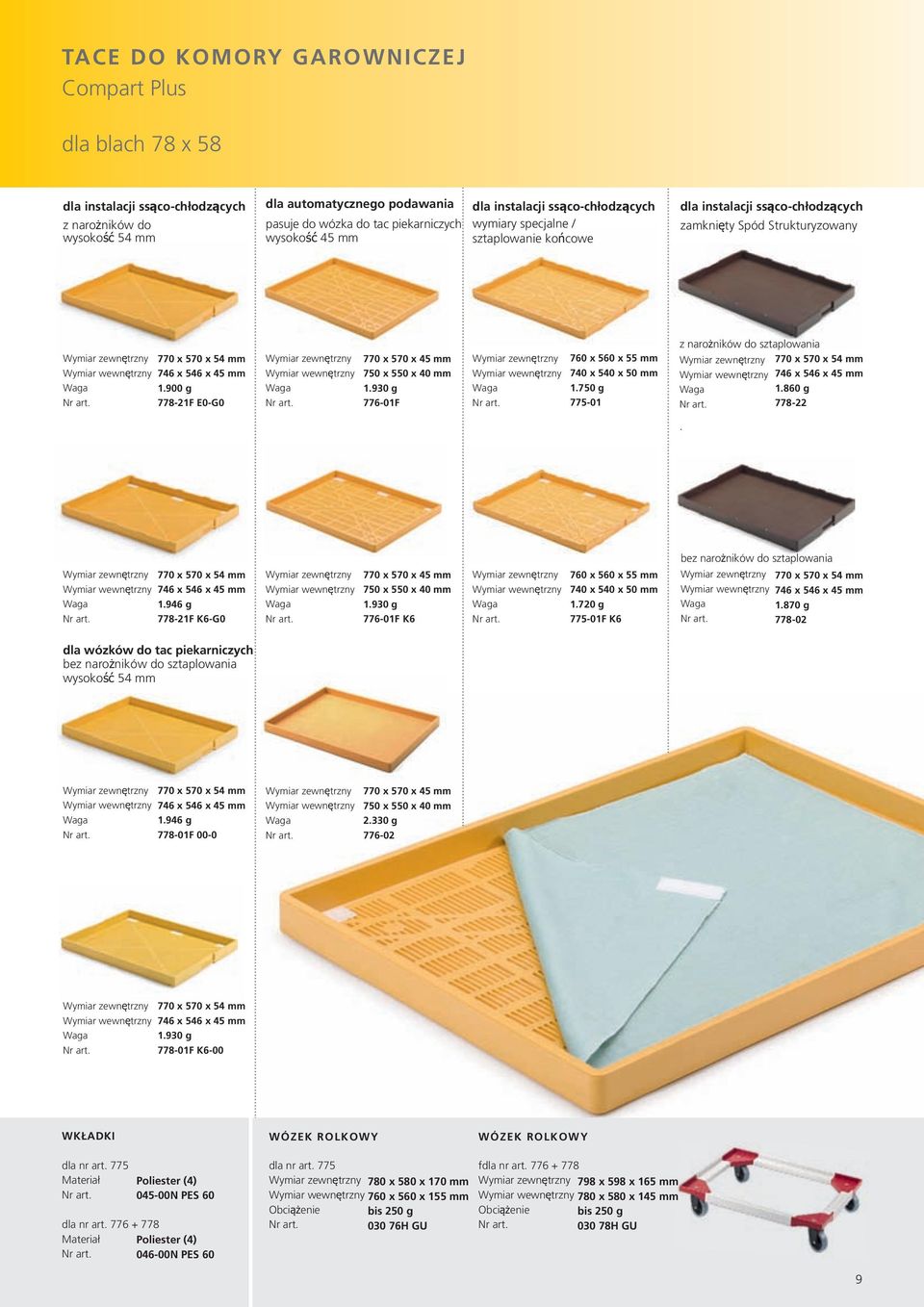 900 g 778-21F E0-G0 770 x 570 x 45 mm 750 x 550 x 40 mm 1.930 g 776-01F 760 x 560 x 55 mm 740 x 540 x 50 mm 1.750 g 775-01 z narożników do 770 x 570 x 54 mm 746 x 546 x 45 mm 1.860 g 778-22.