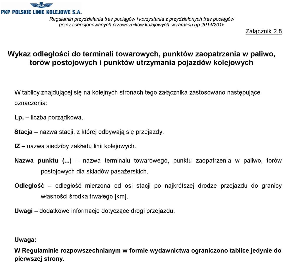 ..) nazwa terminalu towarowego, punktu zaopatrzenia w paliwo, torów postojowych dla składów pasażerskich.