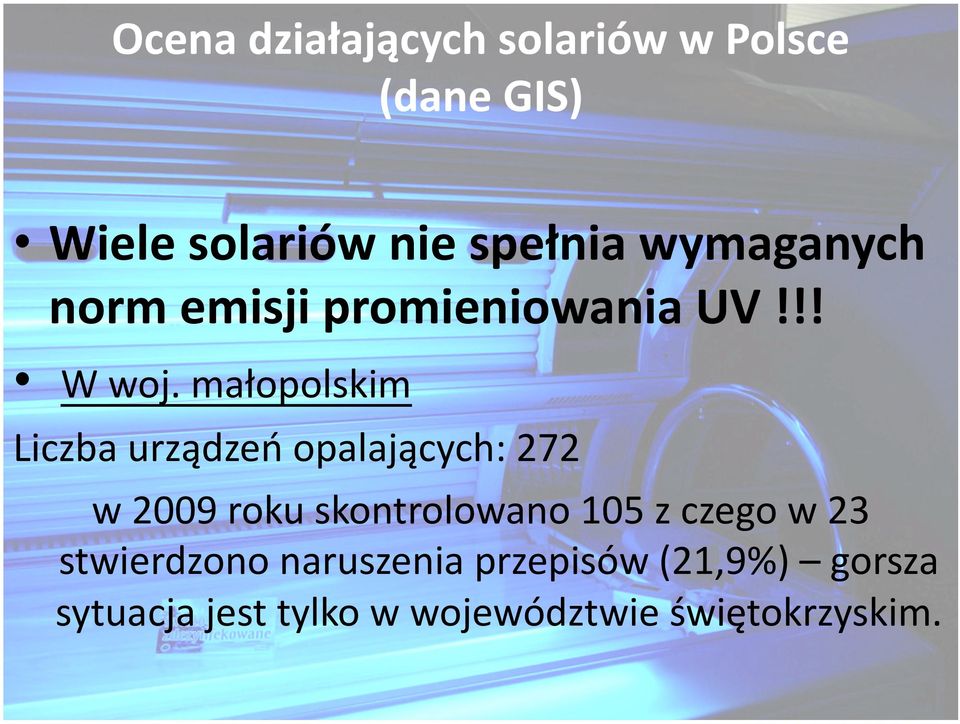 małopolskim Liczba urządzeń opalających: 272 w 2009 roku skontrolowano 105 z