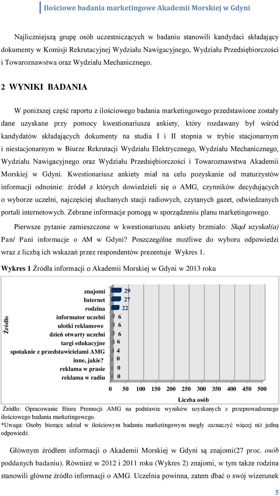 2 WYNIKI BADANIA W poniższej część raportu z ilościowego badania marketingowego przedstawione zostały dane uzyskane przy pomocy kwestionariusza ankiety, który rozdawany był wśród kandydatów