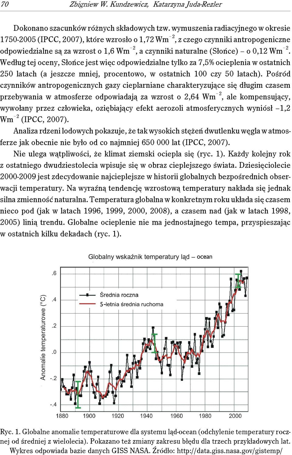 Pośród czynników antropogenicznych gazy cieplarniane charakteryzujące się długim czasem przebywania w atmosferze odpowiadają za wzrost o 2,64 Wm!