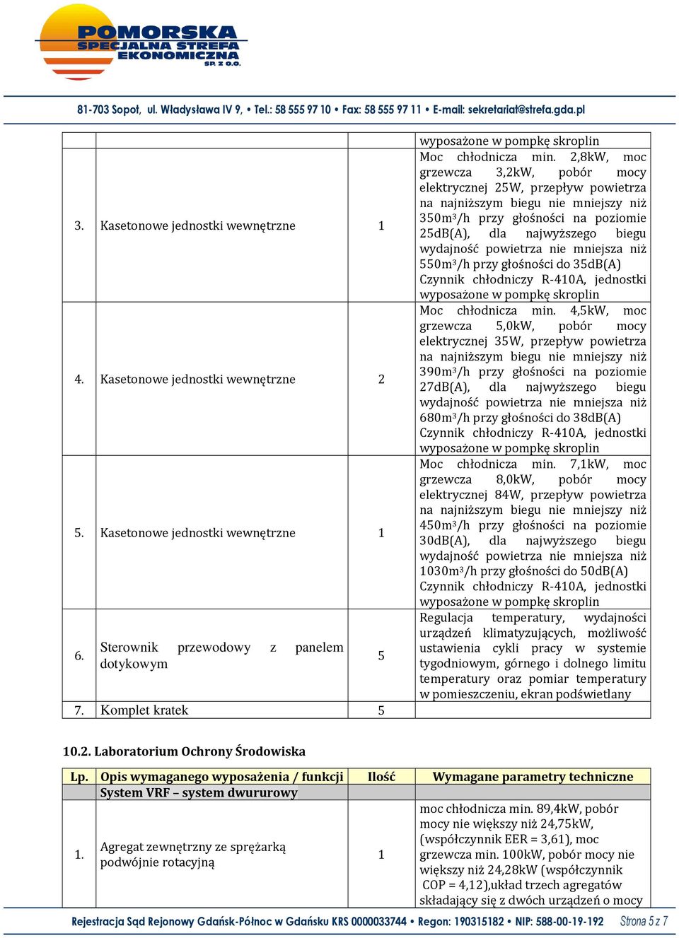 4,5kW, moc grzewcza 5,0kW, pobór mocy elektrycznej 35W, przepływ powietrza 390m 3 /h przy głośności na poziomie 27dB(A), dla najwyższego biegu 680m 3 /h przy głośności do 38dB(A) Moc chłodnicza min.