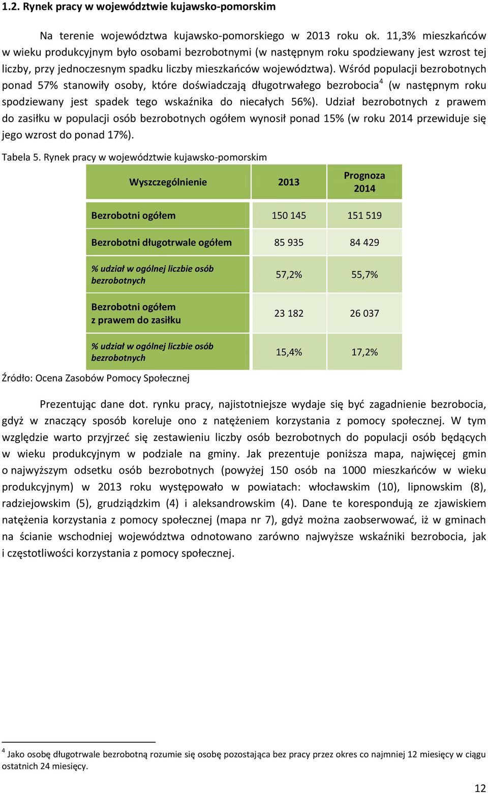 Wśród populacji bezrobotnych ponad 57% stanowiły osoby, które doświadczają długotrwałego bezrobocia 4 (w następnym roku spodziewany jest spadek tego wskaźnika do niecałych 56%).