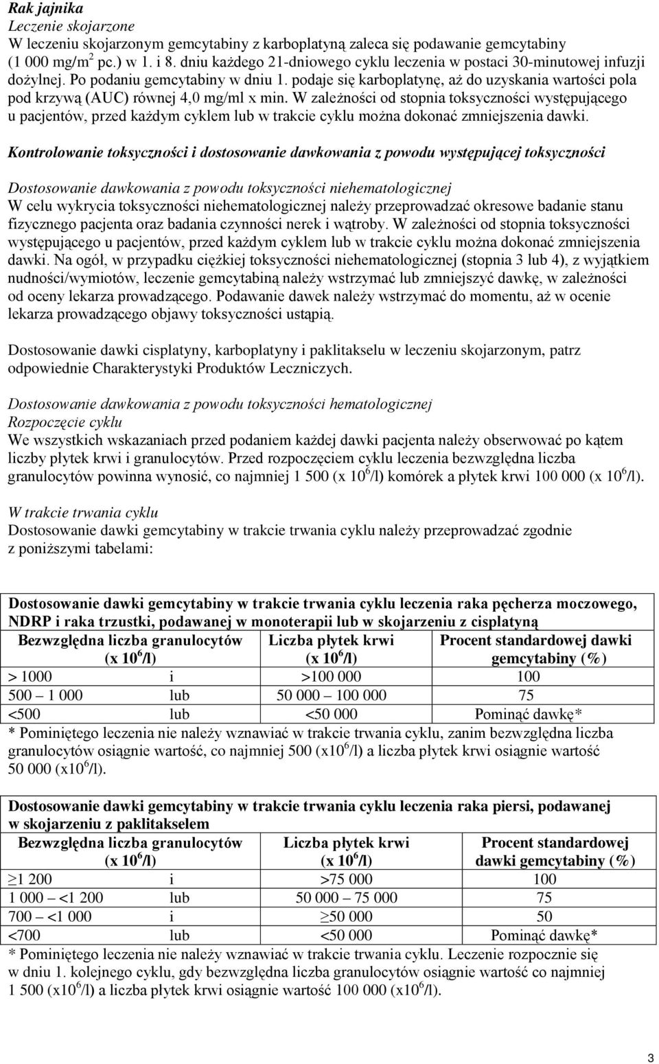 podaje się karboplatynę, aż do uzyskania wartości pola pod krzywą (AUC) równej 4,0 mg/ml x min.