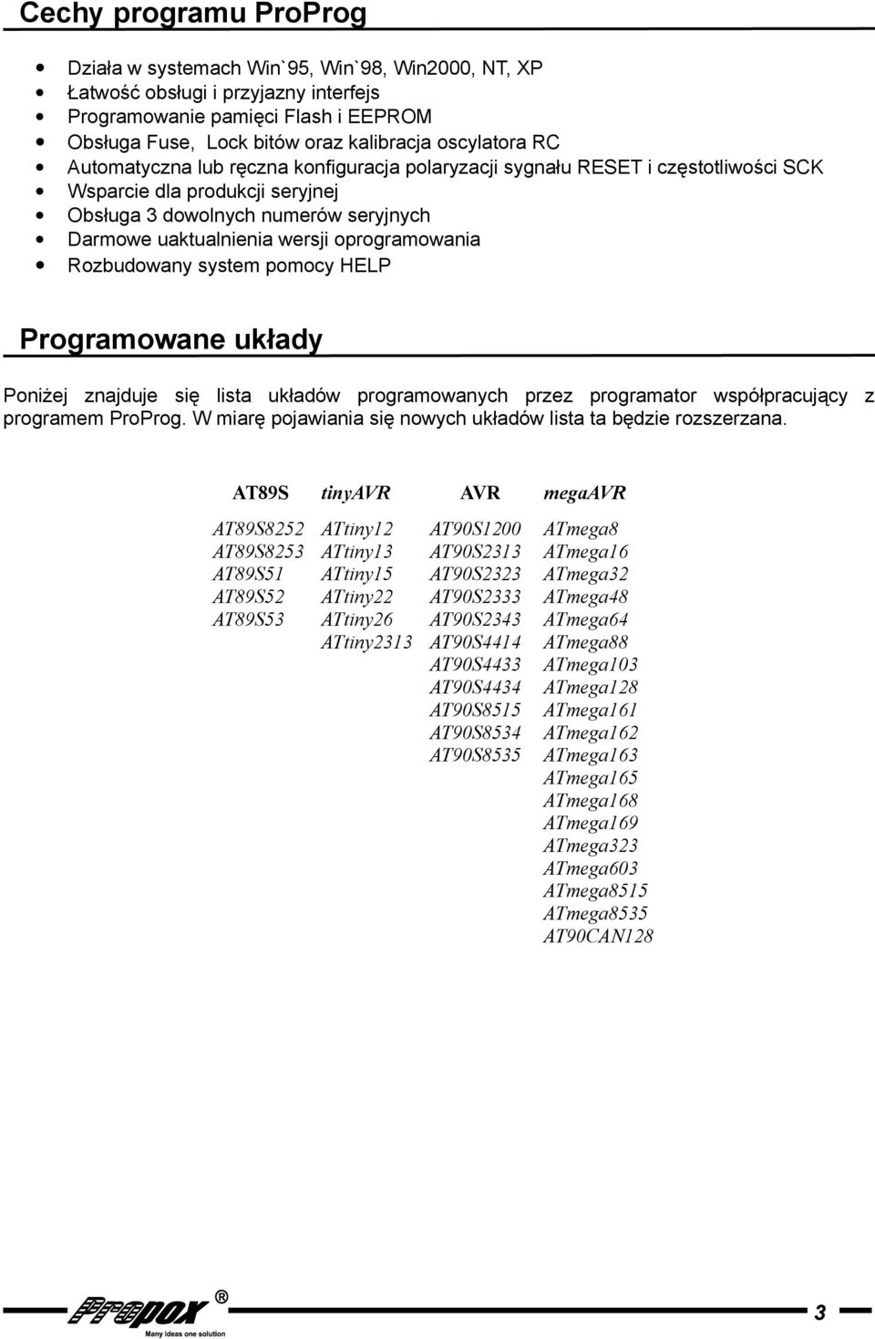 Rozbudowany system pomocy HELP Programowane układy Poniżej znajduje się lista układów programowanych przez programator współpracujący z programem ProProg.