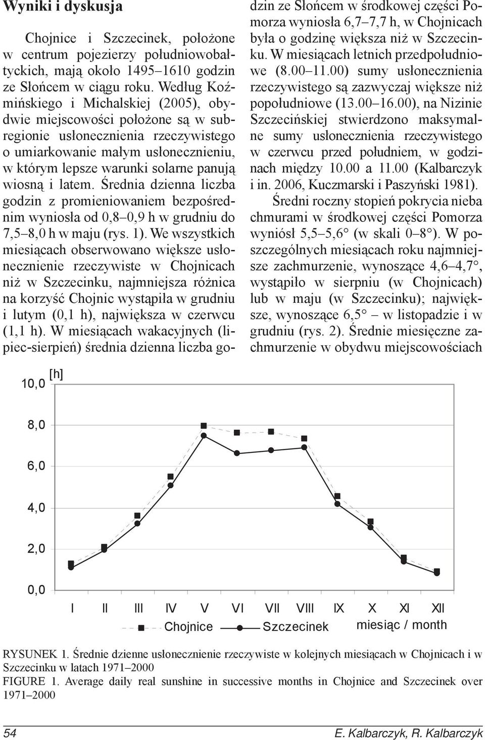i latem. Średnia dzienna liczba godzin z promieniowaniem bezpośrednim wyniosła od,8,9 h w grudniu do 7,5 8, h w maju (rys. 1).