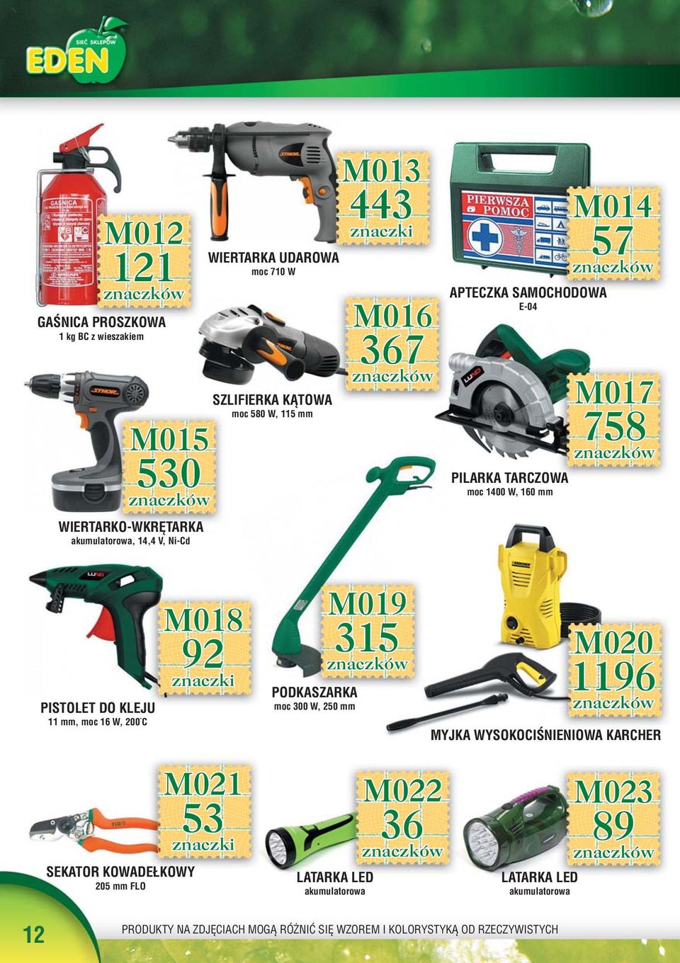 M014 57 M017 758 PISTOLET DO KLEJU 11 mm, moc 16 W, 200 C M018 92 PODKASZARKA moc 300 W, 250 mm M019 315 M020 1196 MYJKA