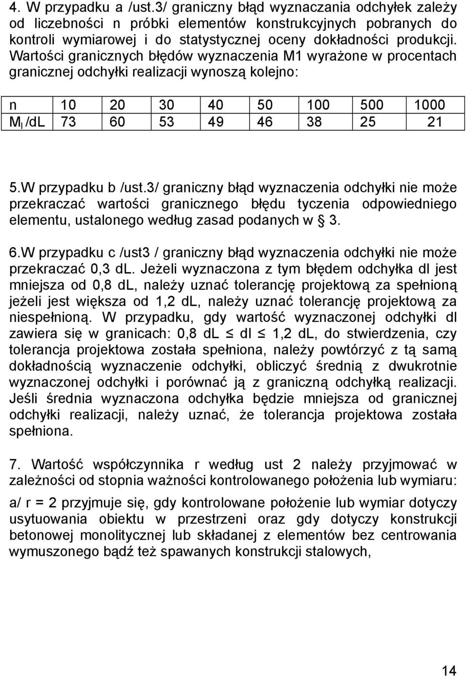 3/ graniczny błąd wyznaczenia odchyłki nie może przekraczać wartości granicznego błędu tyczenia odpowiedniego elementu, ustalonego według zasad podanych w 3. 6.