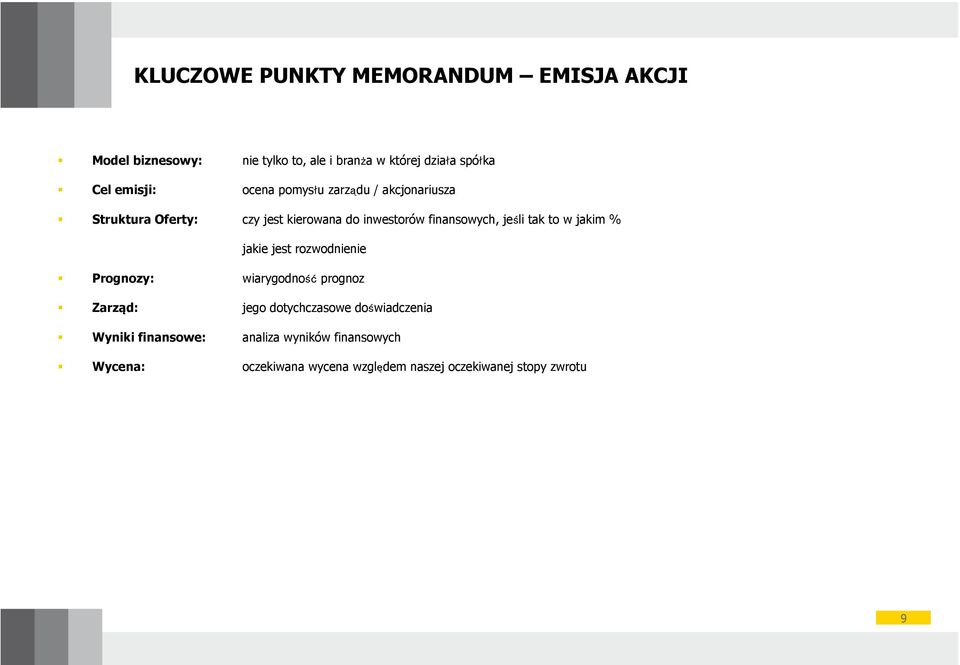 jeśli tak to w jakim % jakie jest rozwodnienie Prognozy: wiarygodność prognoz Zarząd: jego dotychczasowe