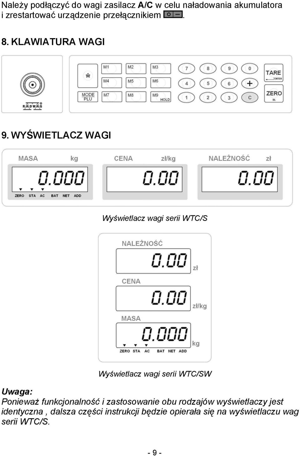 WYŚWIETLACZ WAGI Wyświetlacz wagi serii WTC/S Wyświetlacz wagi serii WTC/SW Uwaga: Ponieważ