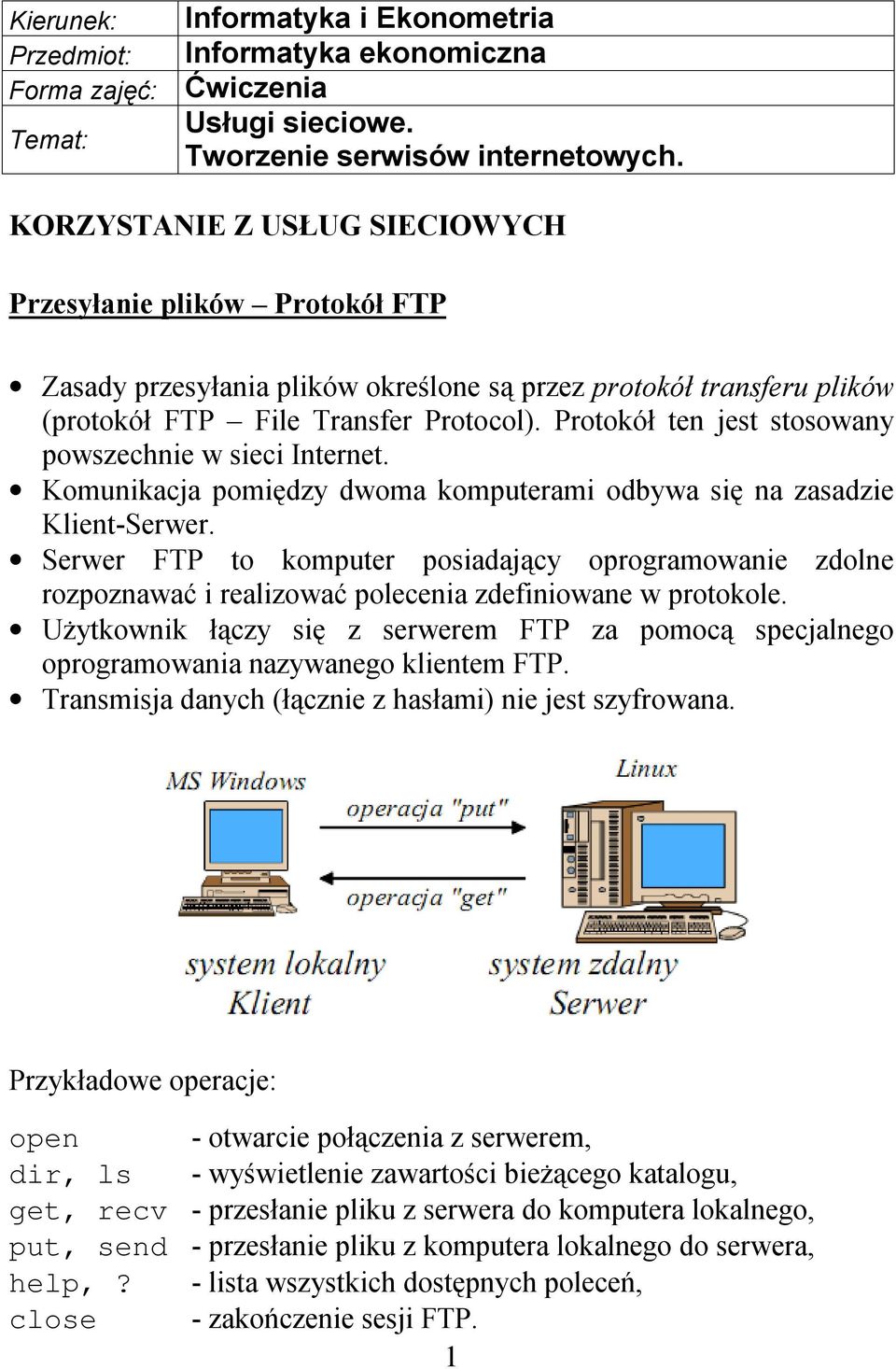 Protokół ten jest stosowany powszechnie w sieci Internet. Komunikacja pomiędzy dwoma komputerami odbywa się na zasadzie Klient-Serwer.