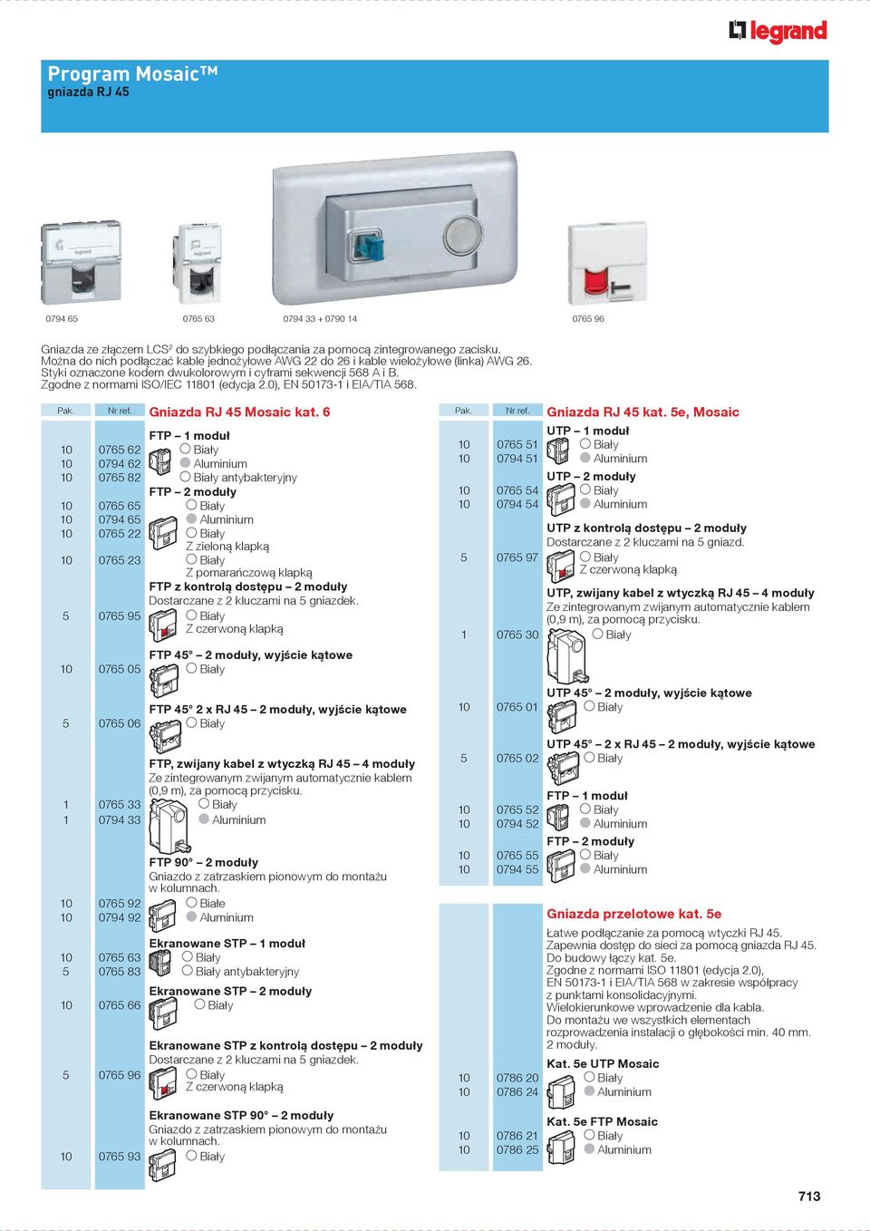 0), EN 5073- i EIA/TIA 568. Pak. Nr ref. Gniazda RJ 45 Mosaic kat.