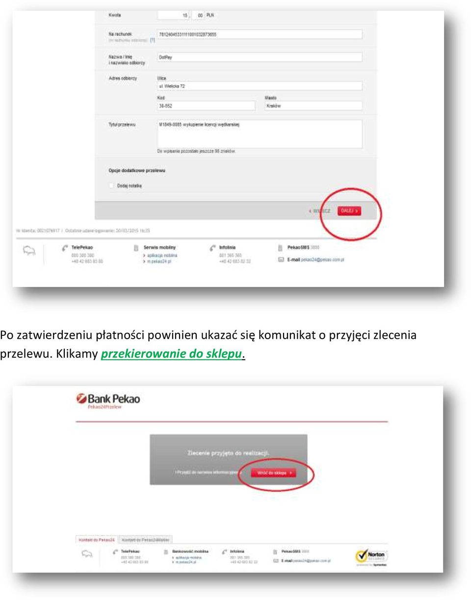o przyjęci zlecenia przelewu.