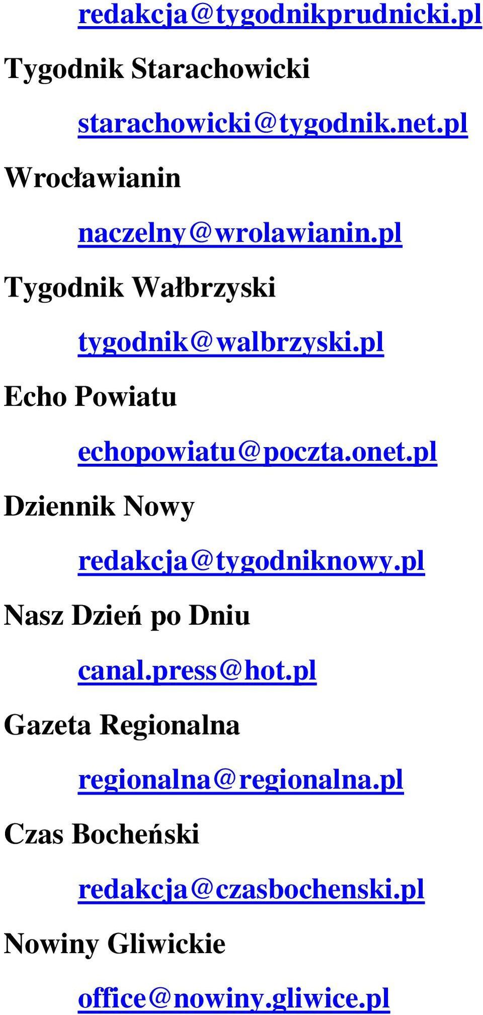 pl Echo Powiatu echopowiatu@poczta.onet.pl Dziennik Nowy redakcja@tygodniknowy.