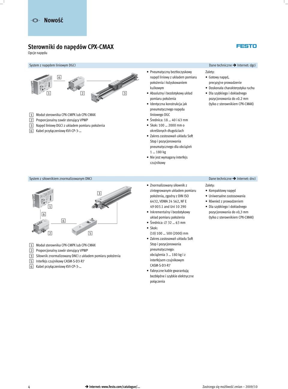 napędu liniowego DGC Średnica:18 40i3mm Skok: 100 2000 mm o określonych długościach Zakres zastosowań układu Soft Stop i pozycjonowania pneumatycznego dla obciążeń 1 180kg Nie jest wymagany interfejs