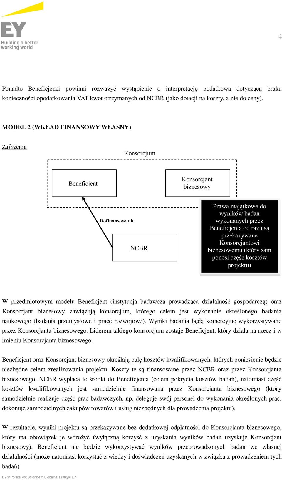 Konsorcjantowi biznesowemu (który sam ponosi część kosztów projektu) W przedmiotowym modelu Beneficjent (instytucja badawcza prowadząca działalność gospodarczą) oraz Konsorcjant biznesowy zawiązują