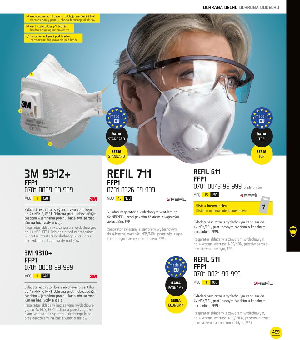 výdechovým ventilkem do 4x NPK P, FFP. Ochrana proti nebezpečným částicím jemnému prachu, kapalným aerosolům na bázi vody a oleje Respirator składany z zaworem wydechowym, do 4x NDS, FFP.