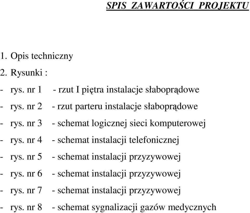 nr 3 - schemat logicznej sieci komputerowej - rys. nr 4 - schemat instalacji telefonicznej - rys.