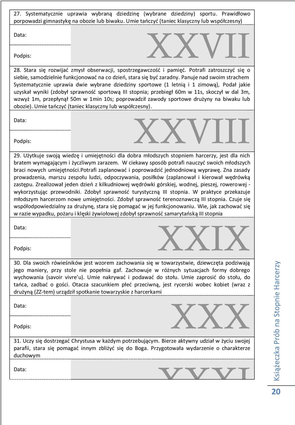 Panuje nad swoim strachem Systematycznie uprawia dwie wybrane dziedziny sportowe (1 letnią i 1 zimową), Podał jakie uzyskał wyniki (zdobył sprawnośd sportową III stopnia; przebiegł 60m w 11s, skoczył