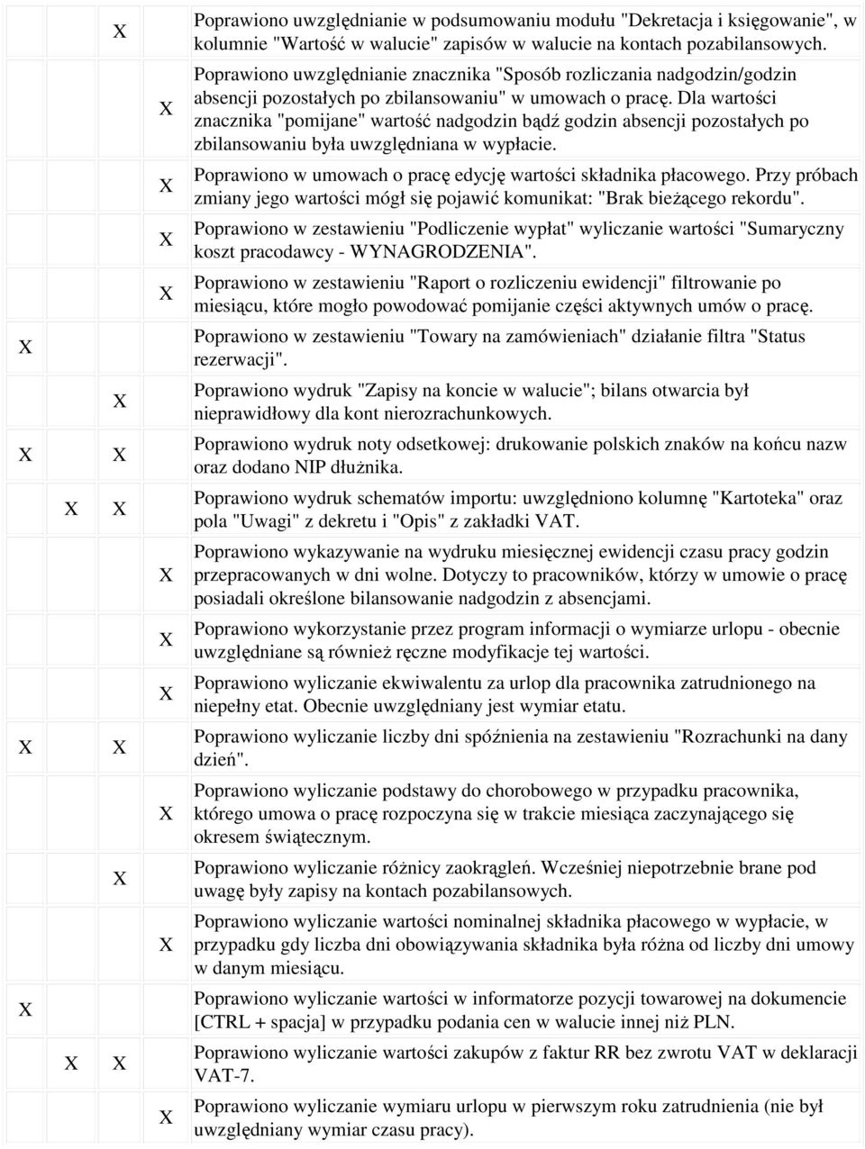 Dla wartości znacznika "pomijane" wartość nadgodzin bądź godzin absencji pozostałych po zbilansowaniu była uwzględniana w wypłacie. Poprawiono w umowach o pracę edycję wartości składnika płacowego.