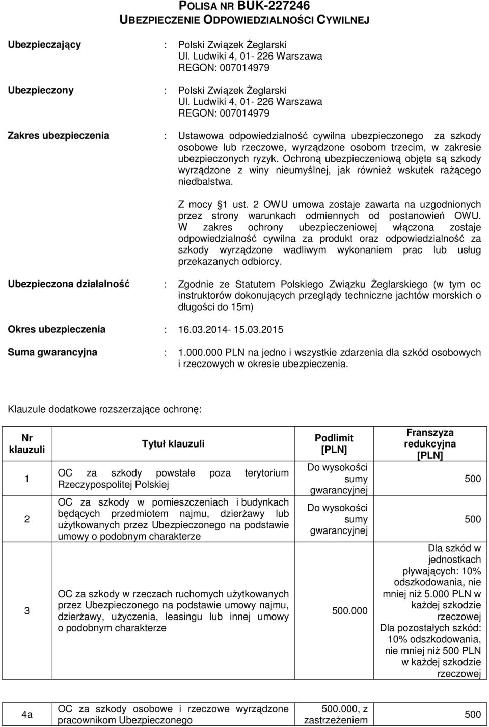 ubezpieczonych ryzyk. Ochroną ubezpieczeniową objęte są szkody wyrządzone z winy nieumyślnej, jak również wskutek rażącego niedbalstwa. Z mocy 1 ust.