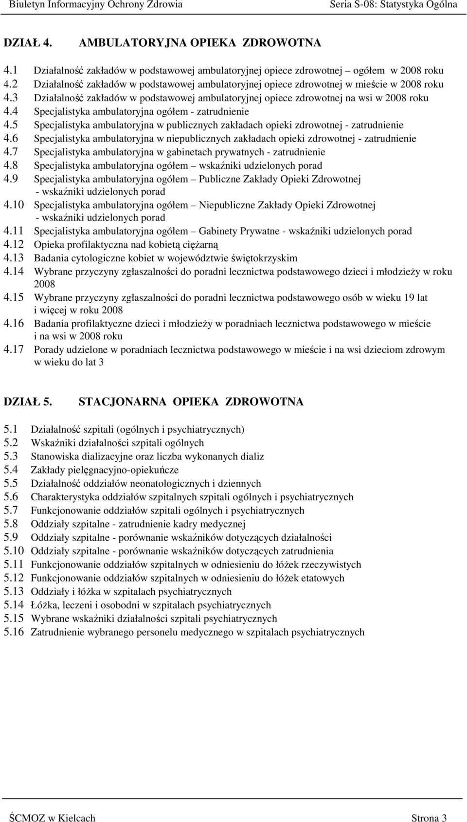 3 Działalność zakładów w podstawowej ambulatoryjnej opiece zdrowotnej na wsi w 2008 roku 4.4 Specjalistyka ambulatoryjna ogółem - zatrudnienie 4.