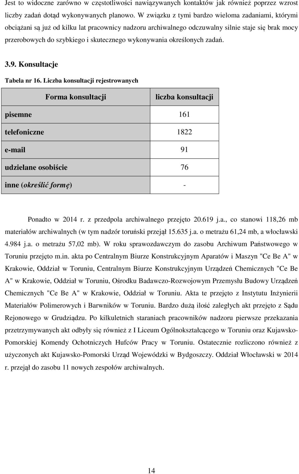 wykonywania określonych zadań. 3.9. Konsultacje Tabela nr 16.