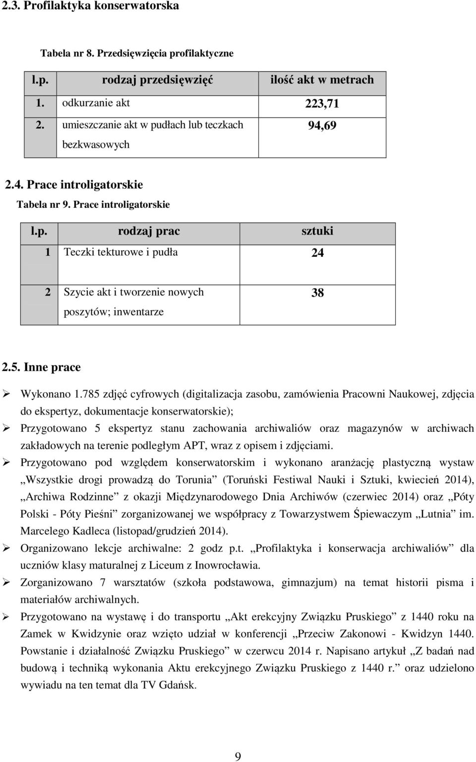 5. Inne prace Wykonano 1.