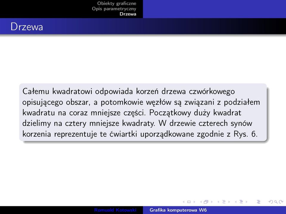 Początkowy duży kwadrat dzielimy na cztery mniejsze kwadraty.