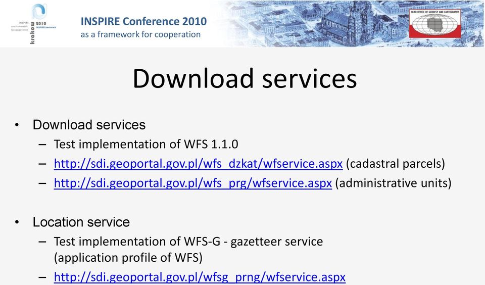 aspx (administrative units) Location service Test implementation of WFS-G - gazetteer