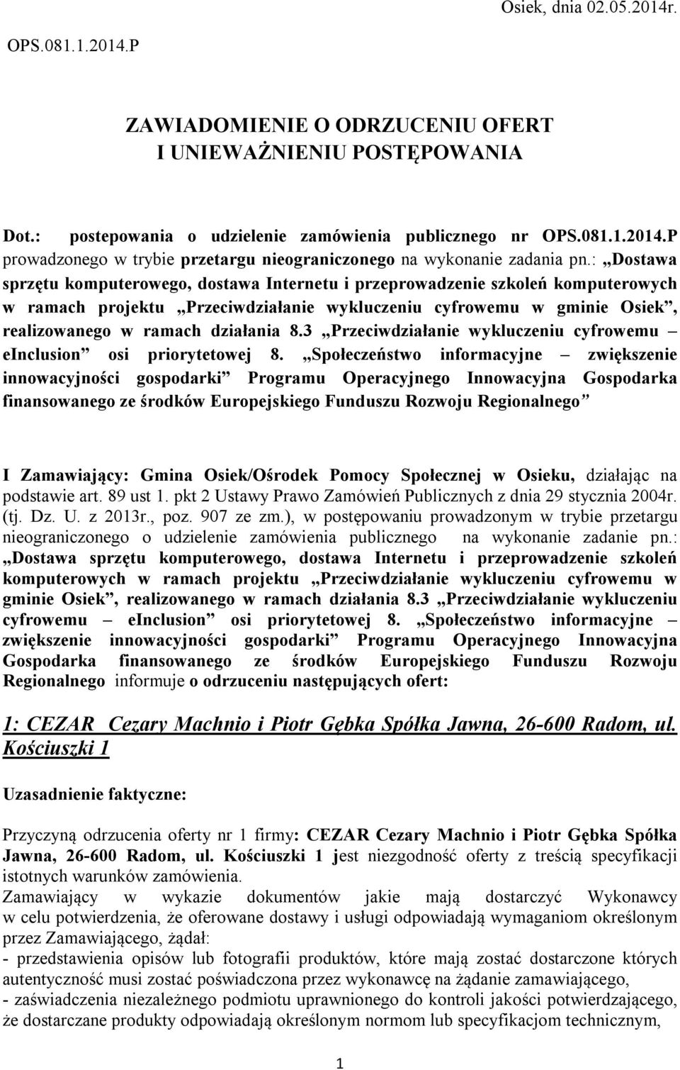 3 Przeciwdziałanie wykluczeniu cyfrowemu einclusion osi priorytetowej 8.