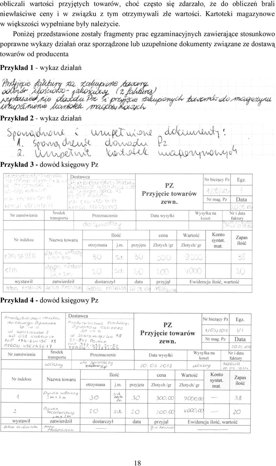 Poniżej przedstawione zostały fragmenty prac egzaminacyjnych zawierające stosunkowo poprawne wykazy działań oraz sporządzone lub